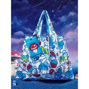 Smurfs Reusable Tote Bag – Foldable Eco Shopping Bag with Pouch